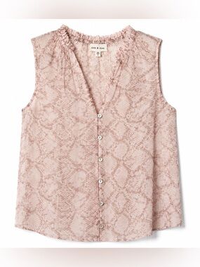 Anthropologie NWT Cloth & Stone Snake-Print Sleeveless Button V-Neck Top- S